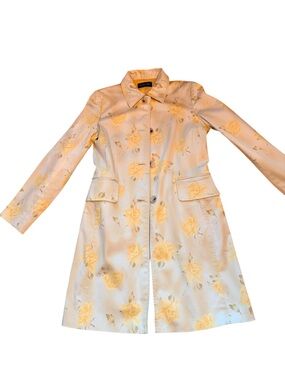 Chapter One Floral Cream Satin Coat with Yellow Rose Print